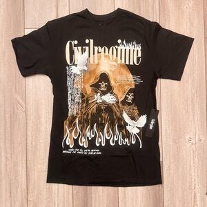 Civil Regime By Darc Sport Classic Tee Small Black Graphic Flames Reaper  NWT